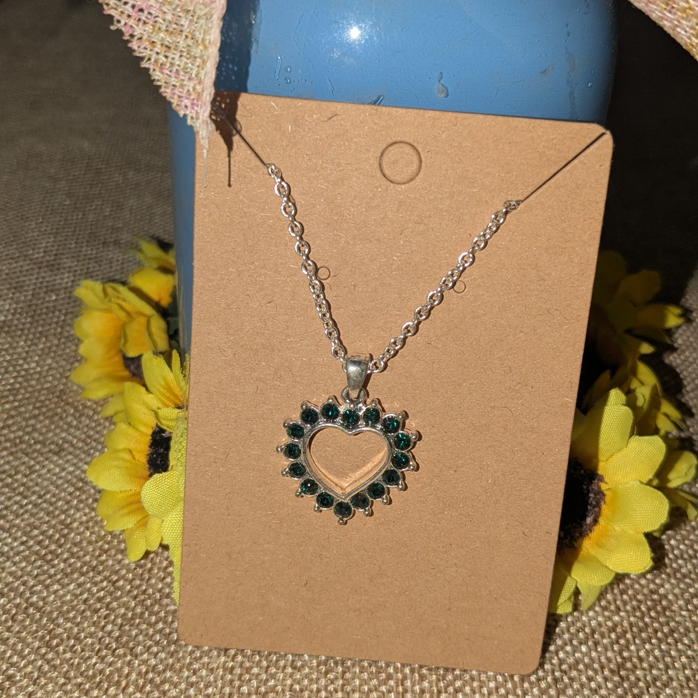Silver and Green Heart Pendant Necklace